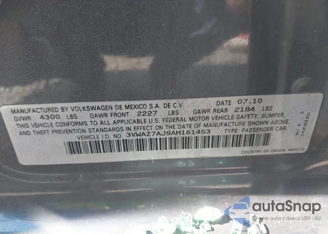 2010 Volkswagen Jetta Limited Edition из США, поврежденный, VIN 3VWAZ7AJ9AM161453